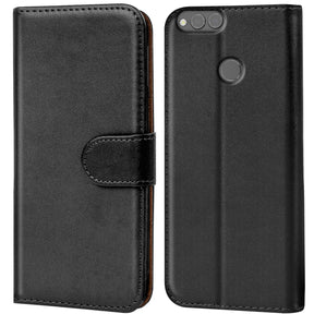 Honor 7X Klapphülle in Schwarz mit Kartenfächern und Schutz