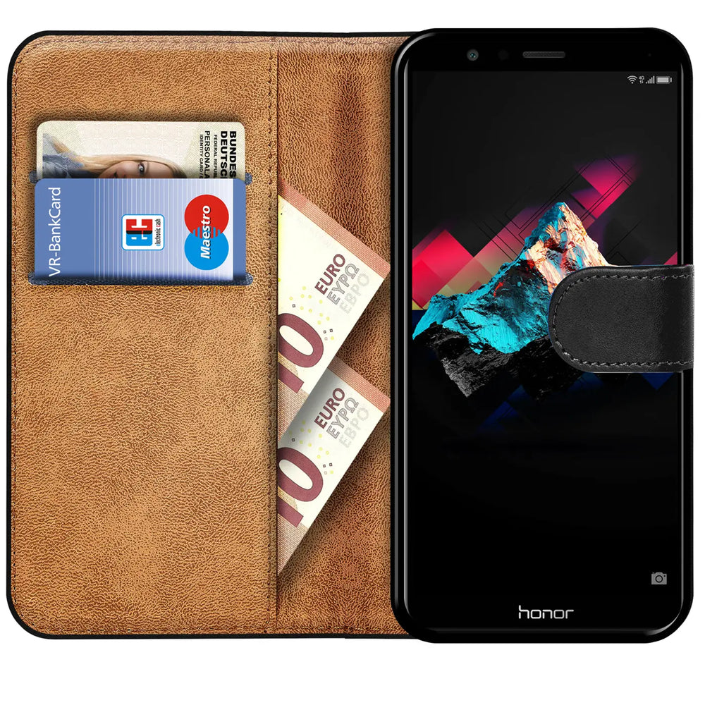 Honor 7X Klapphülle in Schwarz mit Kartenfächern und Schutz