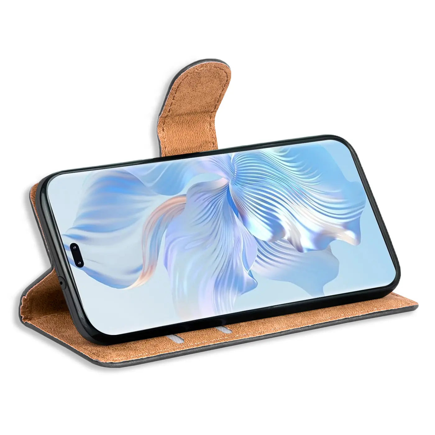 Braune Leder-Klapphülle für Honor 80 Pro, von vorne, mit Kartenfächern.