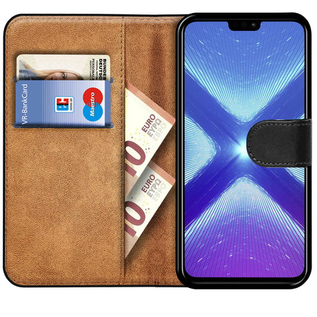 Honor 8X Klapphülle in Schwarz mit Kartenfächern und Schutz