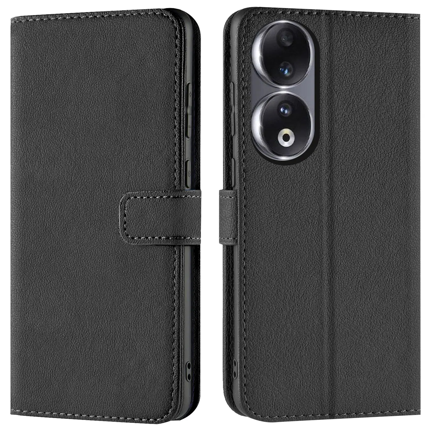 Schwarze Leder-Klapphülle mit Kartenfächern, Honor 90 Rückseite sichtbar