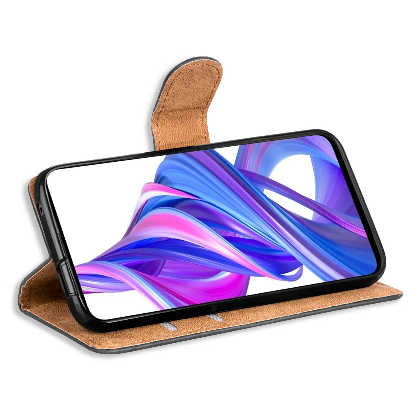 Braune Leder-Klapphülle mit Kartenfächern, Honor 9X Pro, Seitenansicht