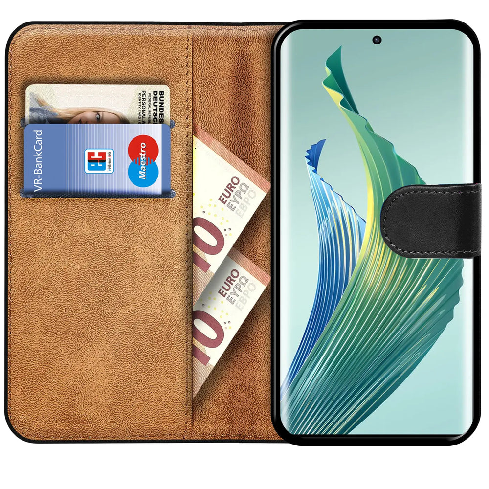 Honor Magic5 Lite Klapphülle in Schwarz mit Kartenfächern und Schutz