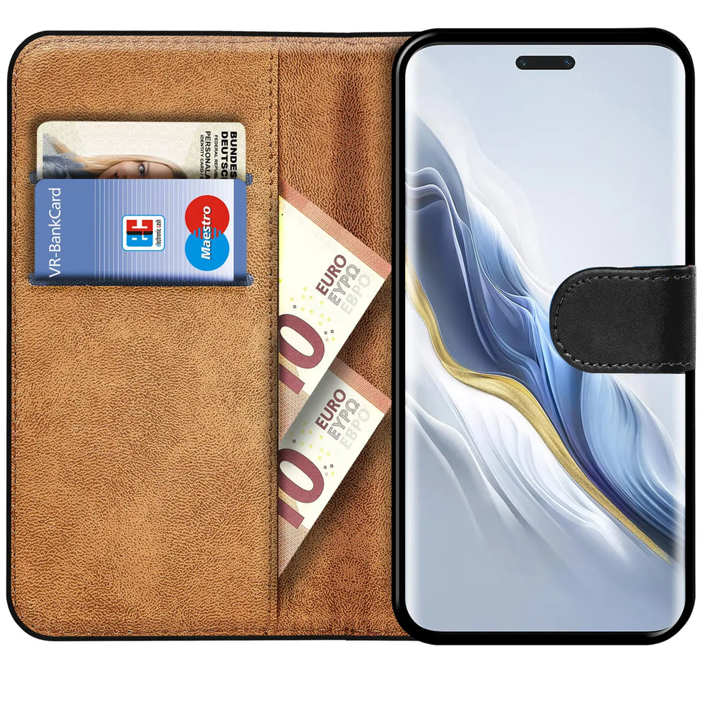 Honor Magic 6 Pro Klapphülle in Schwarz mit Kartenfächern und Schutz