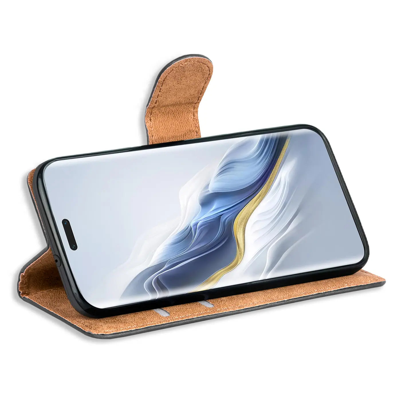Braune Leder-Klapphülle mit Kartenfächern, Honor Magic 6 Pro, von vorne links