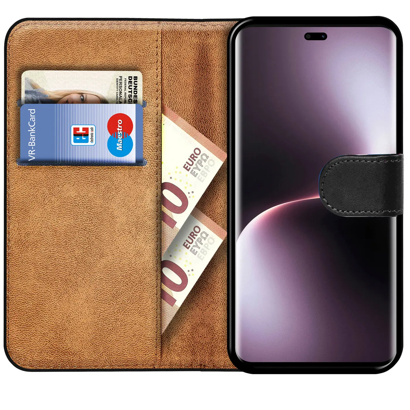 Braune Leder-Klapphülle mit Kartenfächern und Geldscheinfach, zeigt Honor Magic 7 Lite.
