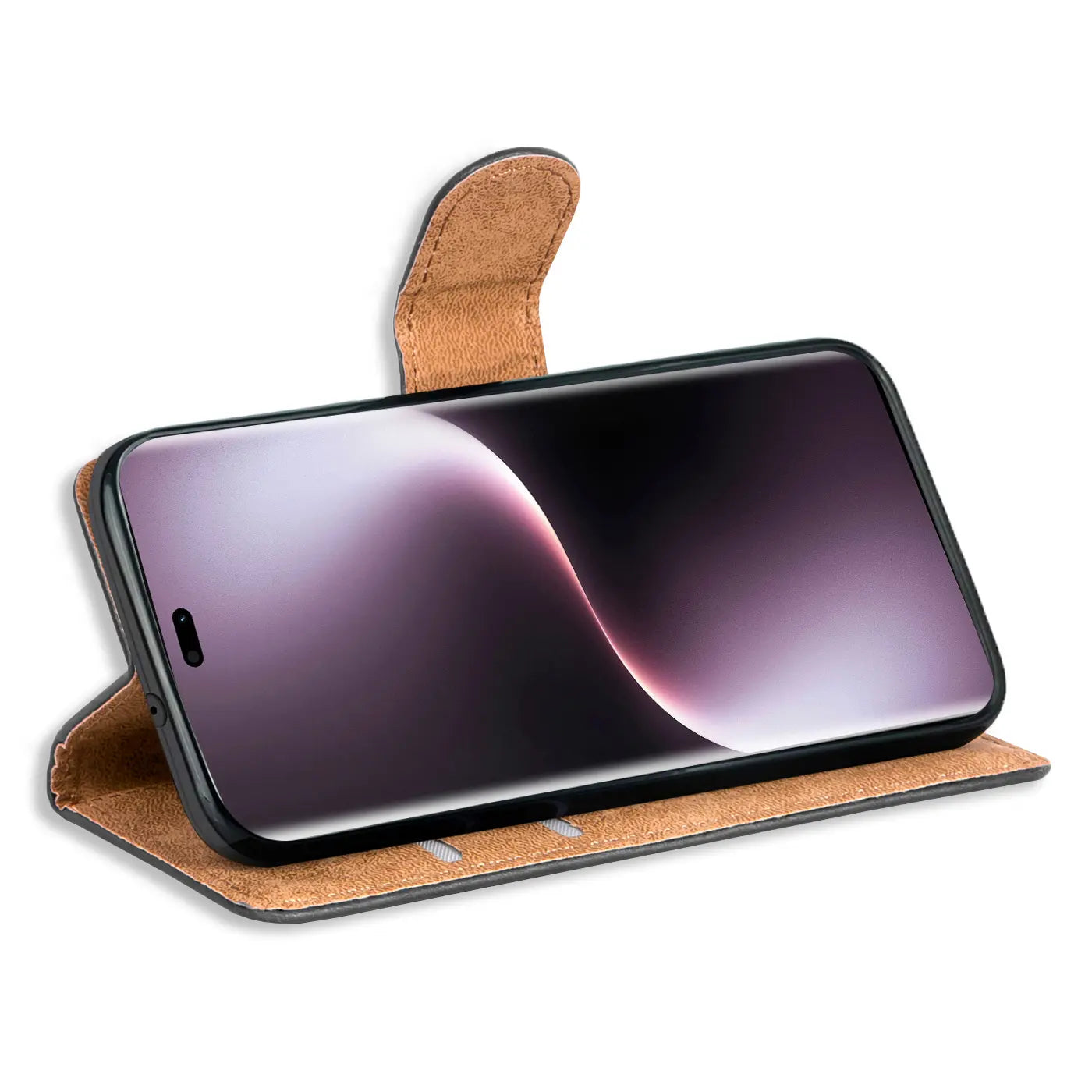 Braune Klapphülle aus Kunstleder mit Kartenfächern, Honor Magic 7 Lite, von vorne schräg