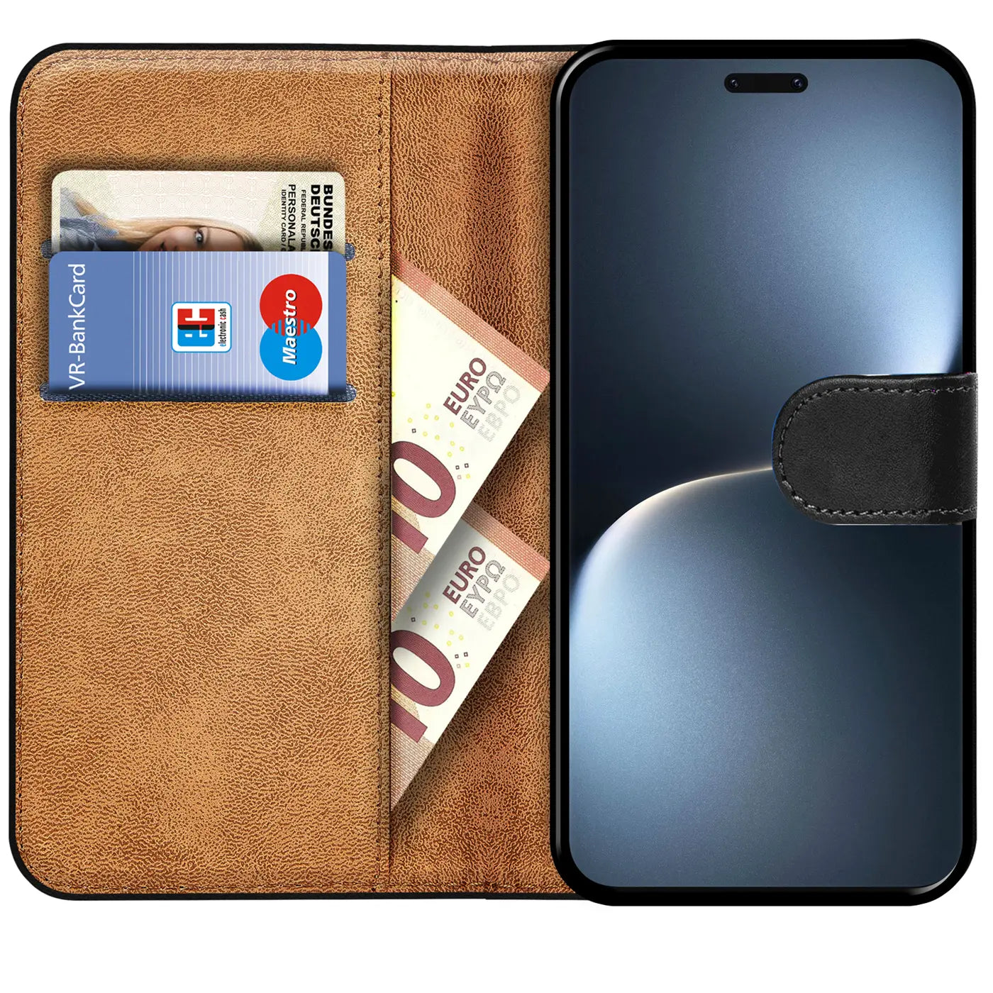 Braune Leder-Klapphülle mit Kartenfächern und Geldscheinfach, zeigt Honor Magic 7 Pro.