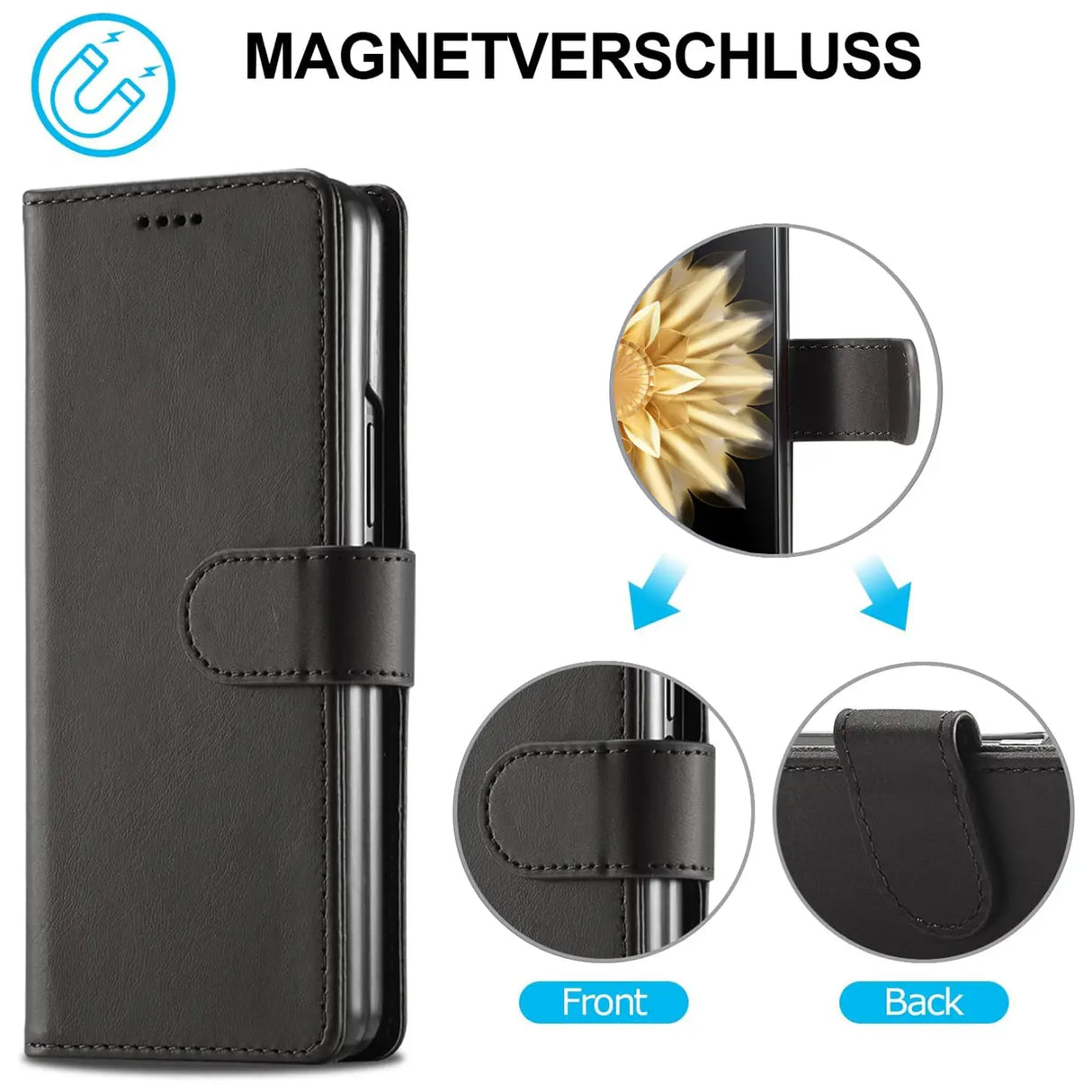 Honor Magic V2 Klapphülle in Schwarz mit Kartenfächern und Schutz
