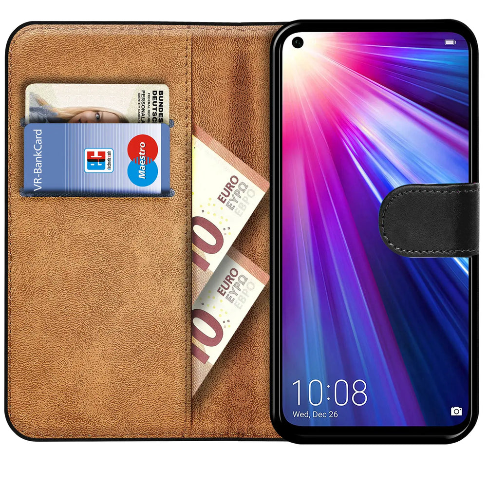 Honor View 20 Klapphülle in Schwarz mit Kartenfächern und Schutz
