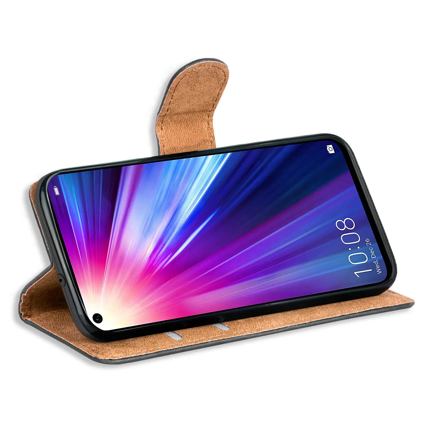 Braune Kunstleder-Klapphülle mit Kartenfächern, Honor View 20, Seitenansicht