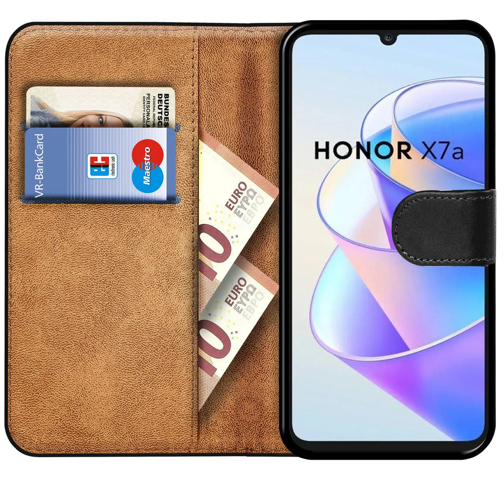 Honor X7a Klapphülle in Schwarz mit Kartenfächern und Schutz