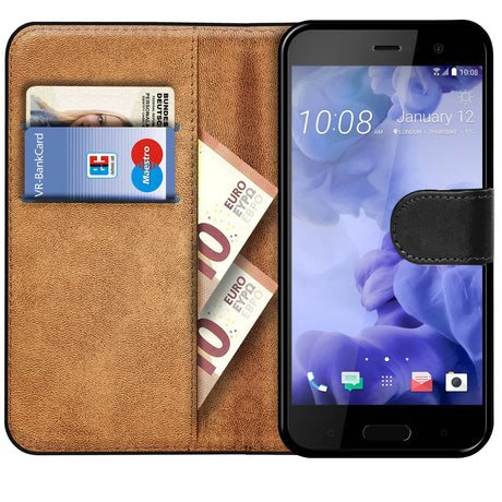 HTC U Play Klapphülle in Schwarz mit Kartenfächern und Schutz