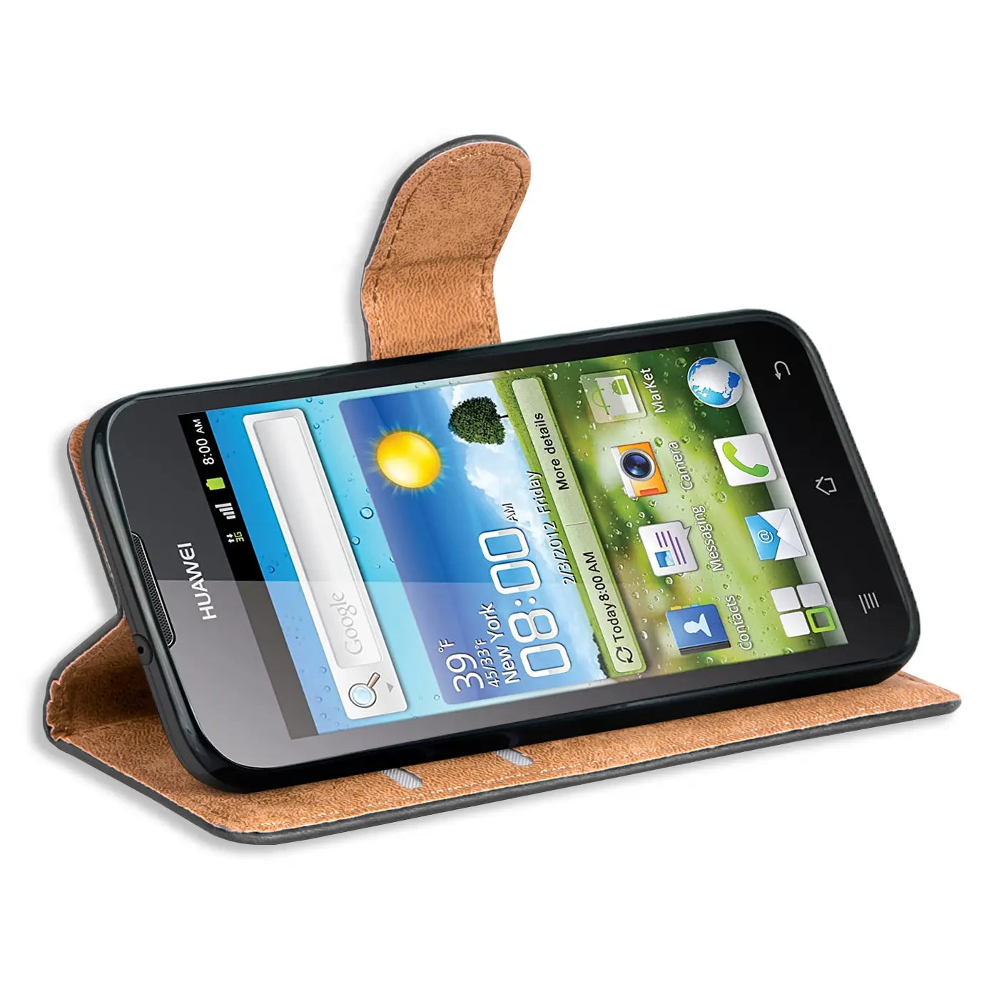 Braune Kunstleder-Klapphülle mit Kartenfächern, Huawei Ascend G6, Seitenansicht
