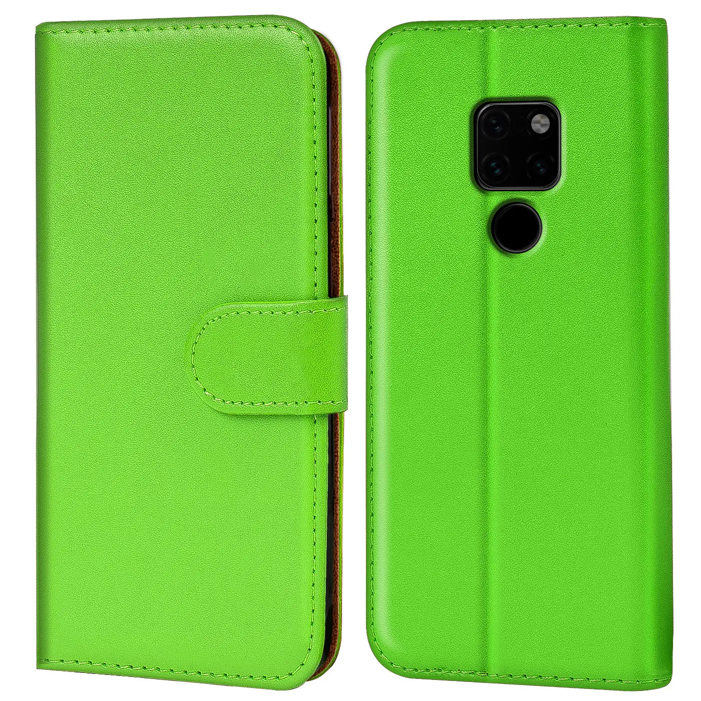 Grüne Kunstleder-Klapphülle für Huawei Mate 20, Vorder- und Rückansicht.