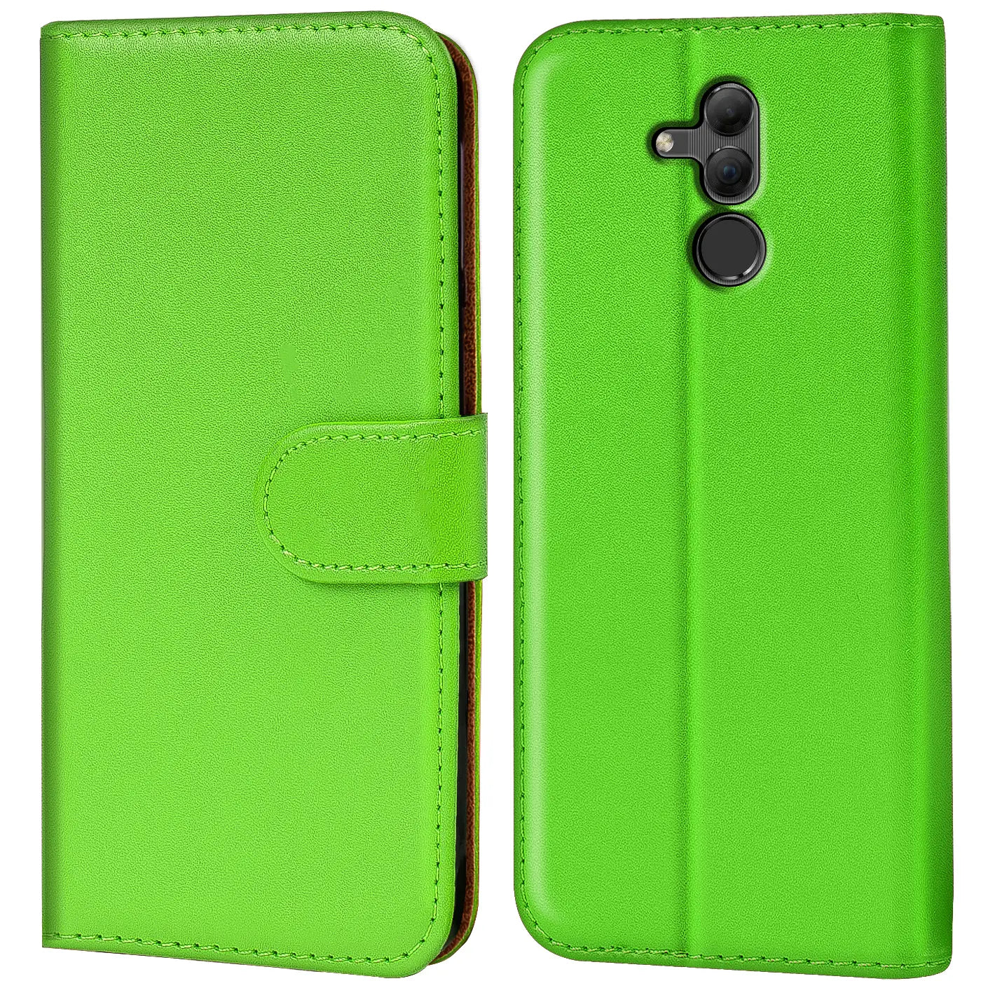 Grüne Kunstleder-Klapphülle mit Kartenfächern, Vorder- und Rückansicht, für Huawei Mate 20 Lite