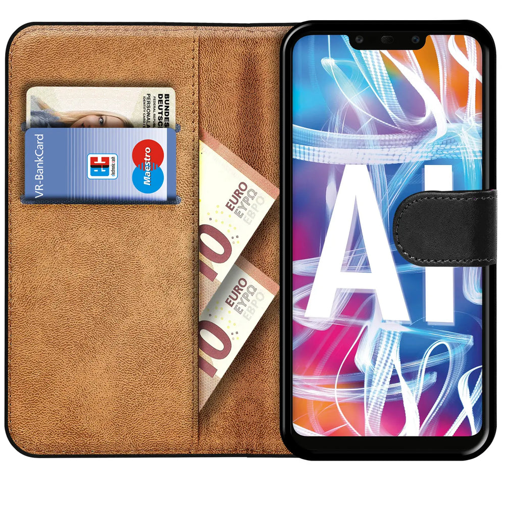 Huawei Mate 20 Lite Klapphülle in Schwarz mit Kartenfächern und Schutz