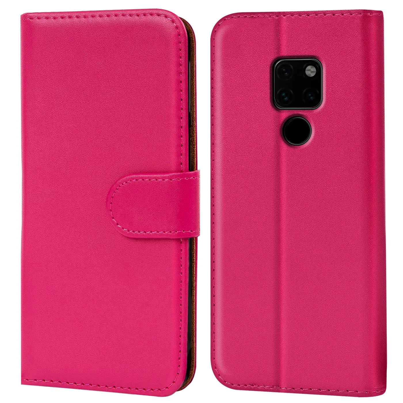 Pink Kunstleder-Klapphülle für Huawei Mate 20, Vorder- und Rückansicht.