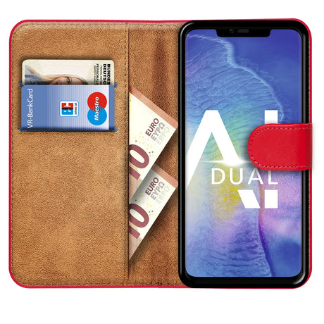 Huawei Mate 20 Pro Klapphülle in Rot mit Kartenfächern und Schutz