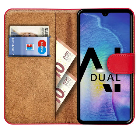 Huawei Mate 20 Klapphülle in Rot mit Kartenfächern und Schutz
