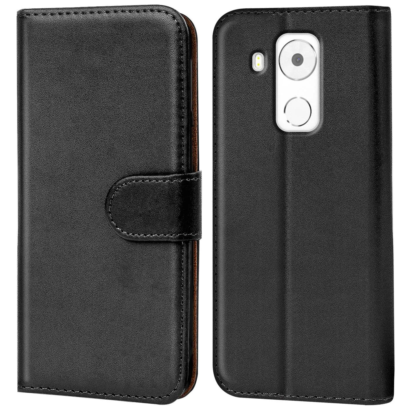 Schwarze Leder-Klapphülle für Huawei Mate 8, Vorder- und Rückansicht