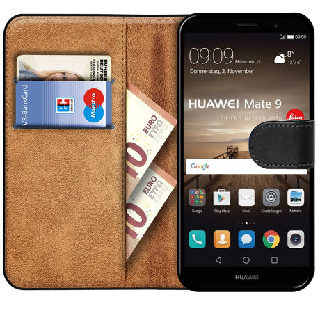 Huawei Mate 9 Klapphülle in Schwarz mit Kartenfächern und Schutz