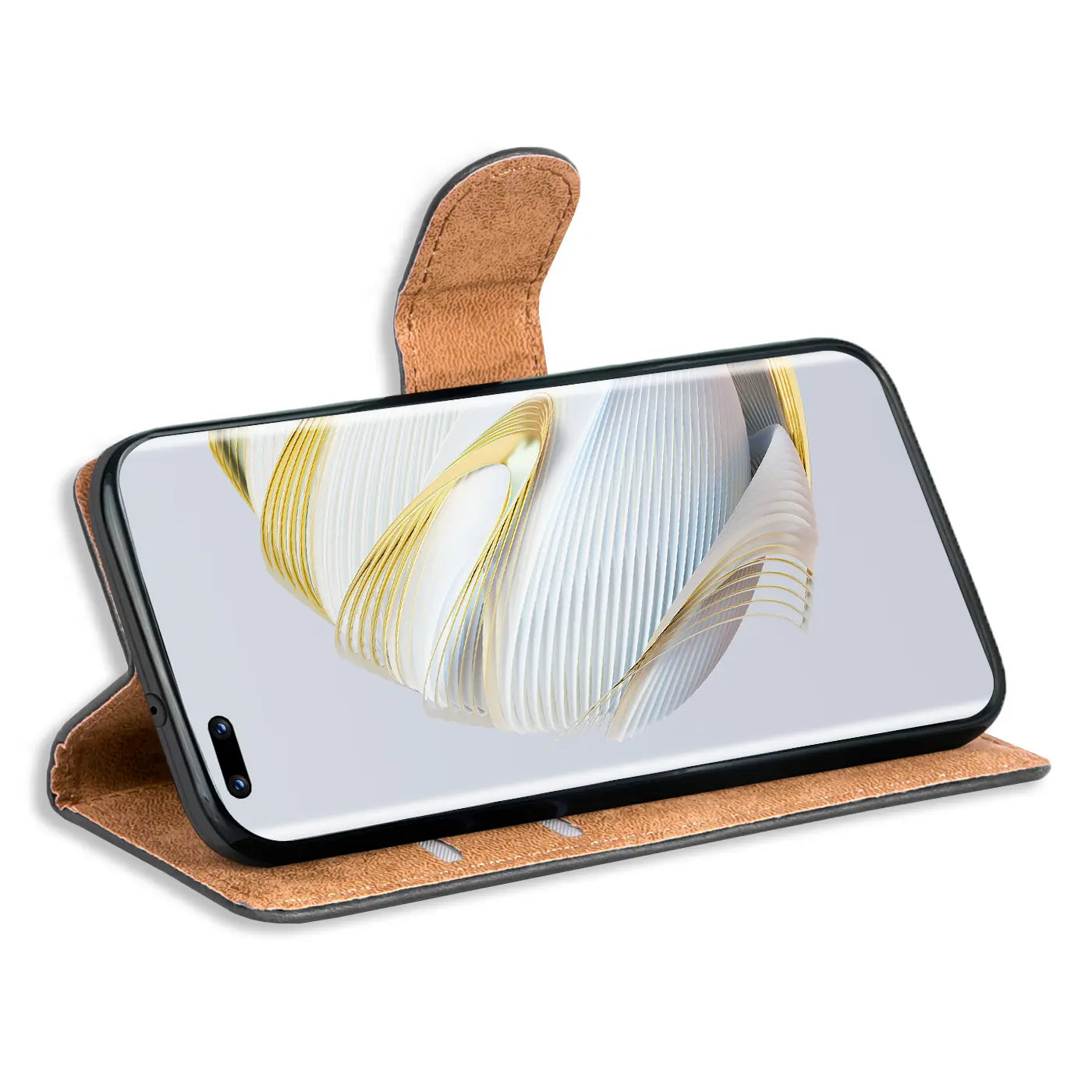 Braune Leder-Klapphülle mit Kartenfächern, Huawei Nova 10 Pro, Seitenansicht