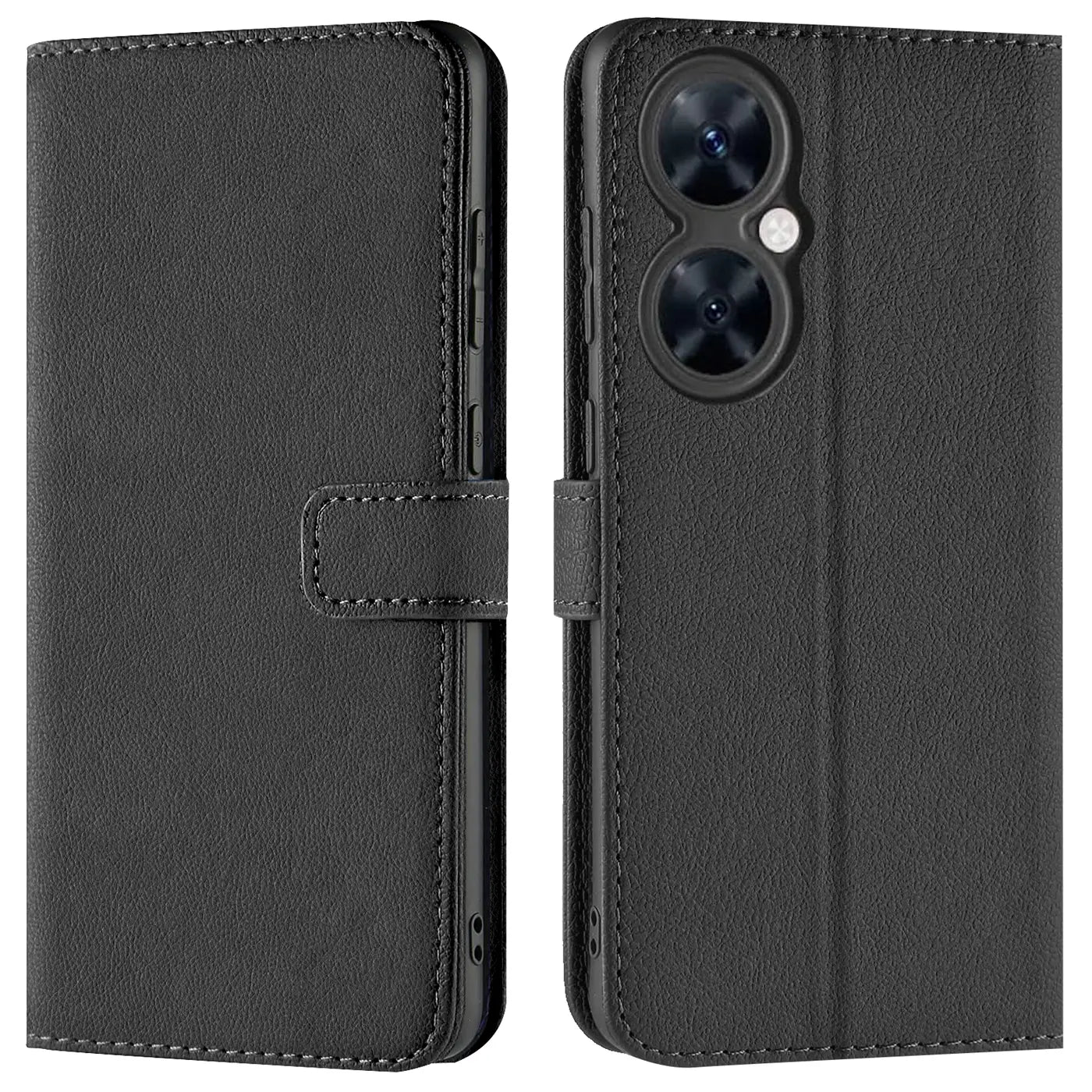 Schwarze Kunstleder-Klapphülle mit Kartenfächern, Vorder- und Rückansicht, für Huawei Nova 11 i.