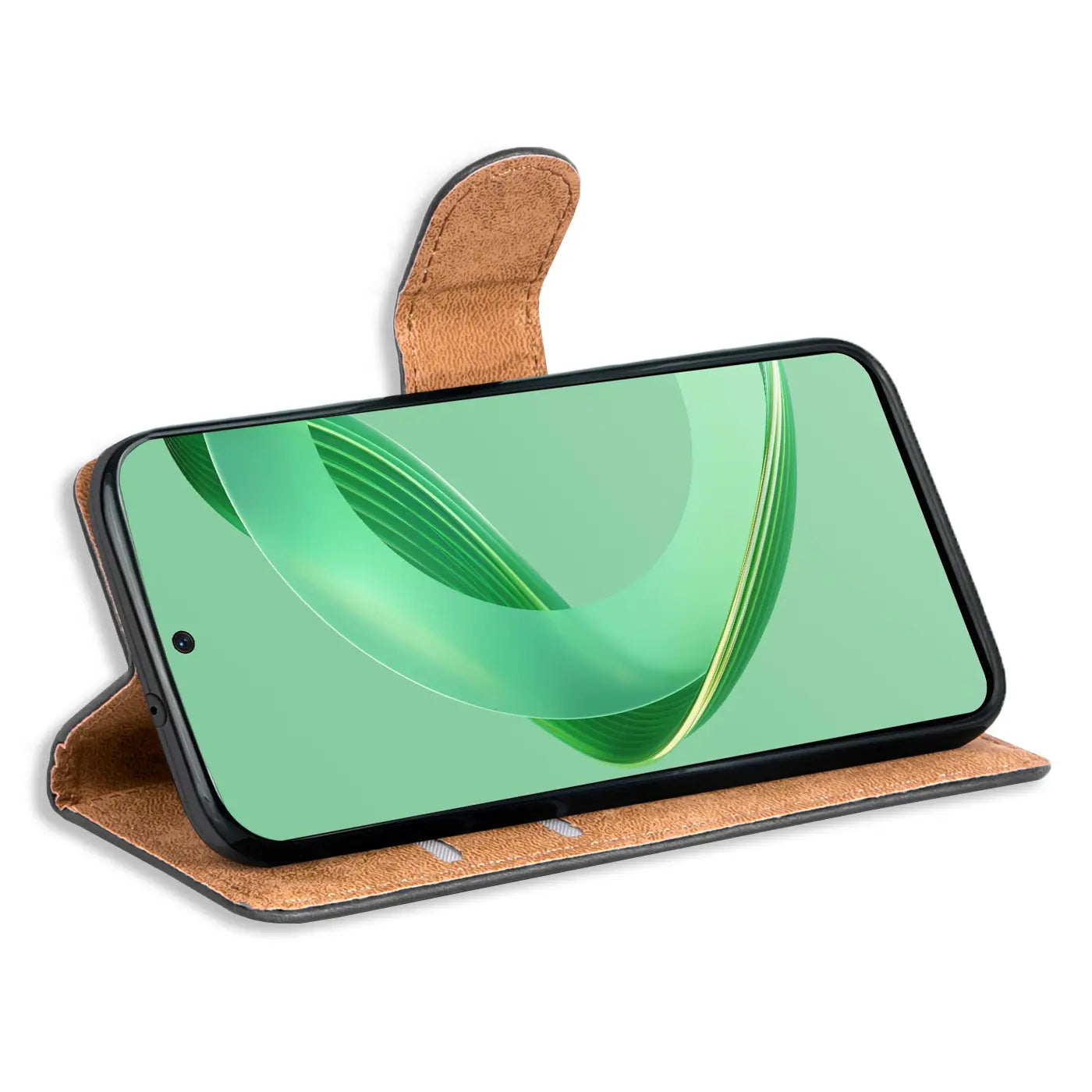 Braune Kunstleder-Klapphülle mit Kartenfächern, Huawei Nova 12 SE, Seitenansicht