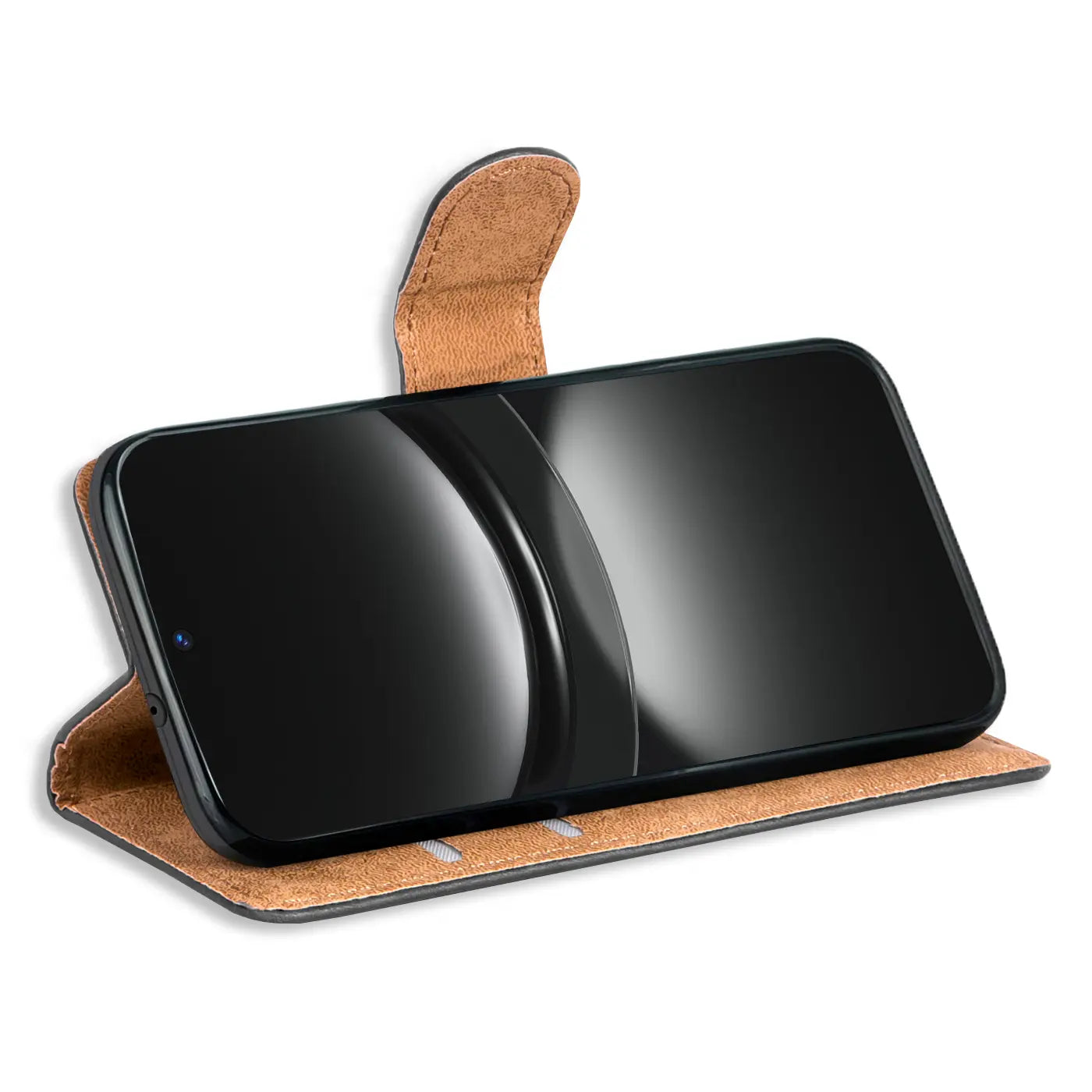 Braune Kunstleder-Klapphülle mit Kartenfächern für Huawei Nova 12S, Frontansicht.