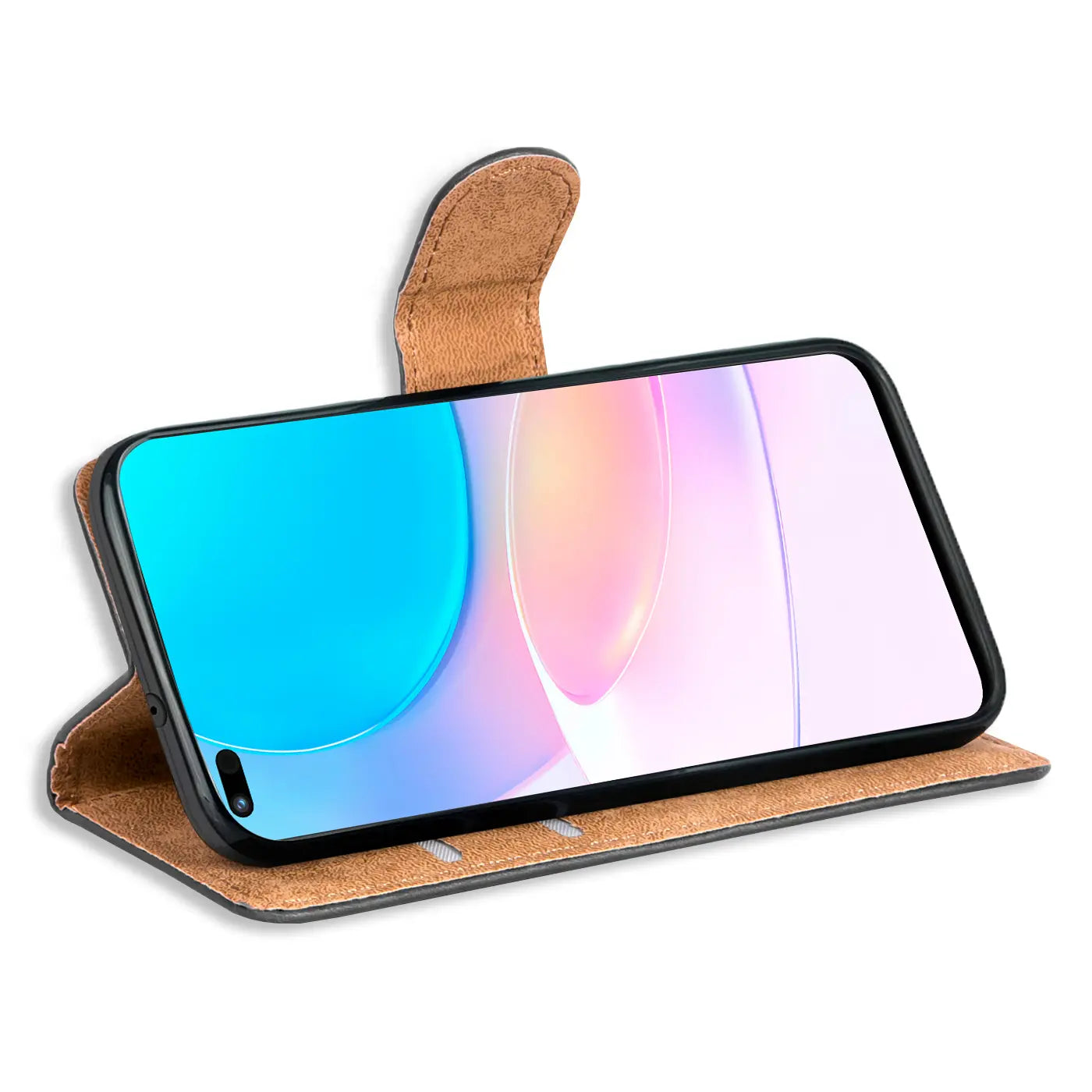 Braune Kunstleder-Klapphülle mit Kartenfächern, Vorderansicht, Huawei Nova 8i / Honor 50 Lite.