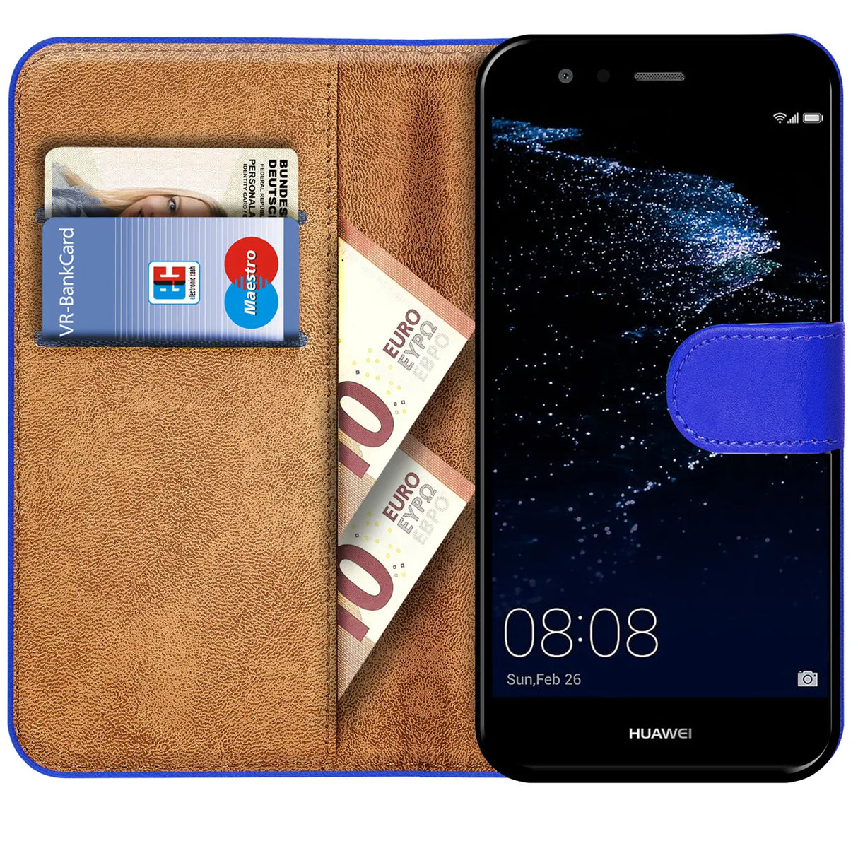 Huawei P10 Klapphülle in Blau mit Kartenfächern und Schutz