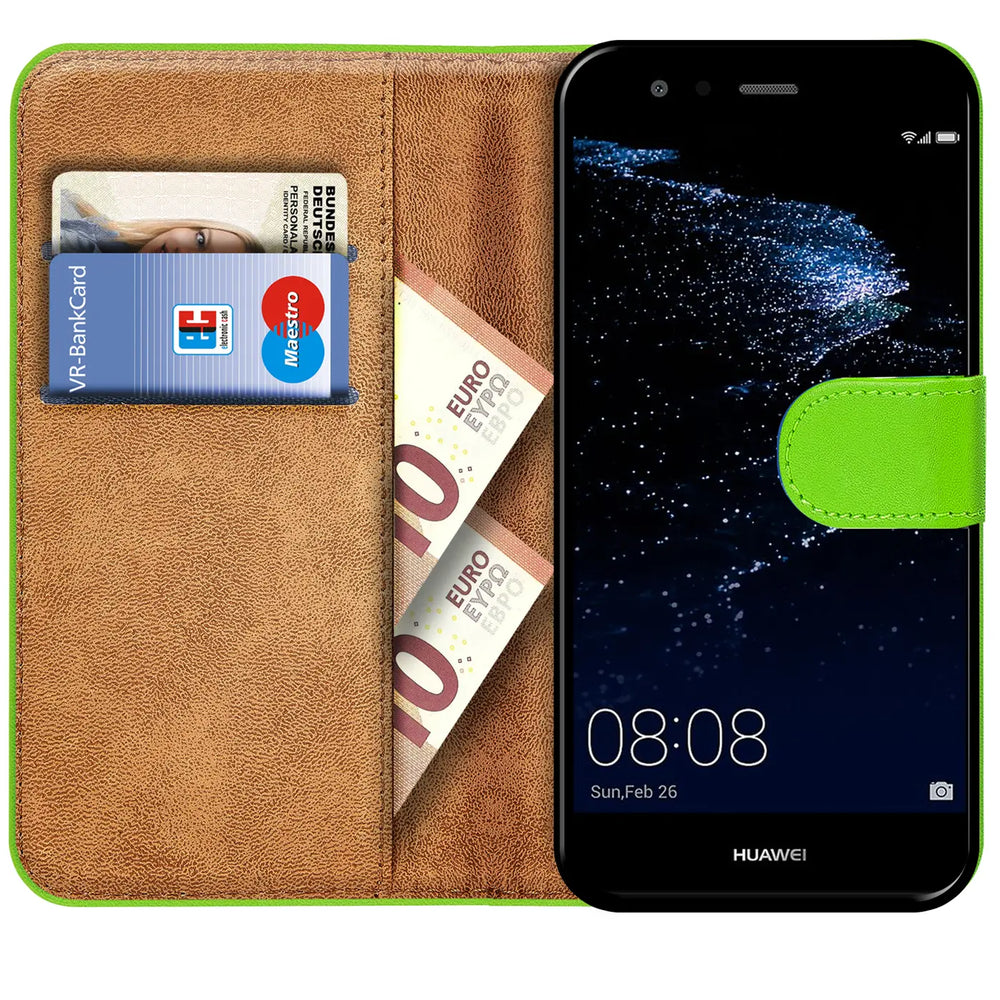 Huawei P10 Lite Klapphülle in Grün mit Kartenfächern und Schutz