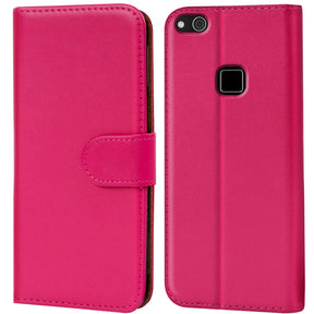 Huawei P10 Lite Klapphülle in Pink mit Kartenfächern und Schutz