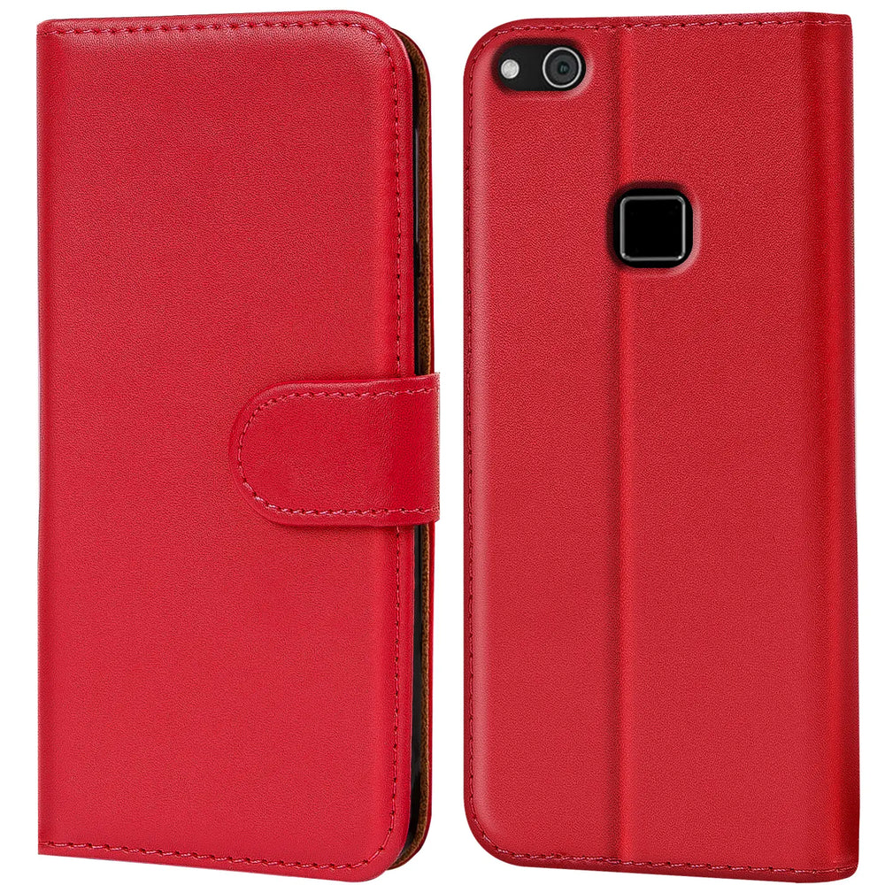 Huawei P10 Lite Klapphülle in Rot mit Kartenfächern und Schutz