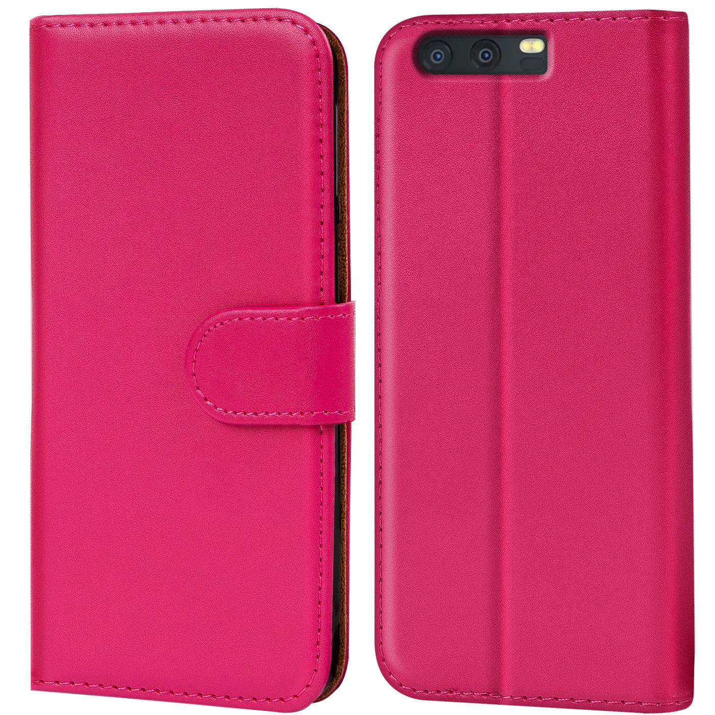 Pink Kunstleder-Klapphülle für Huawei P10, Vorder- und Rückansicht.