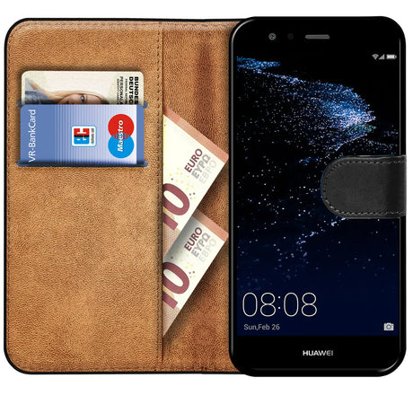 Huawei P10 Klapphülle in Schwarz mit Kartenfächern und Schutz