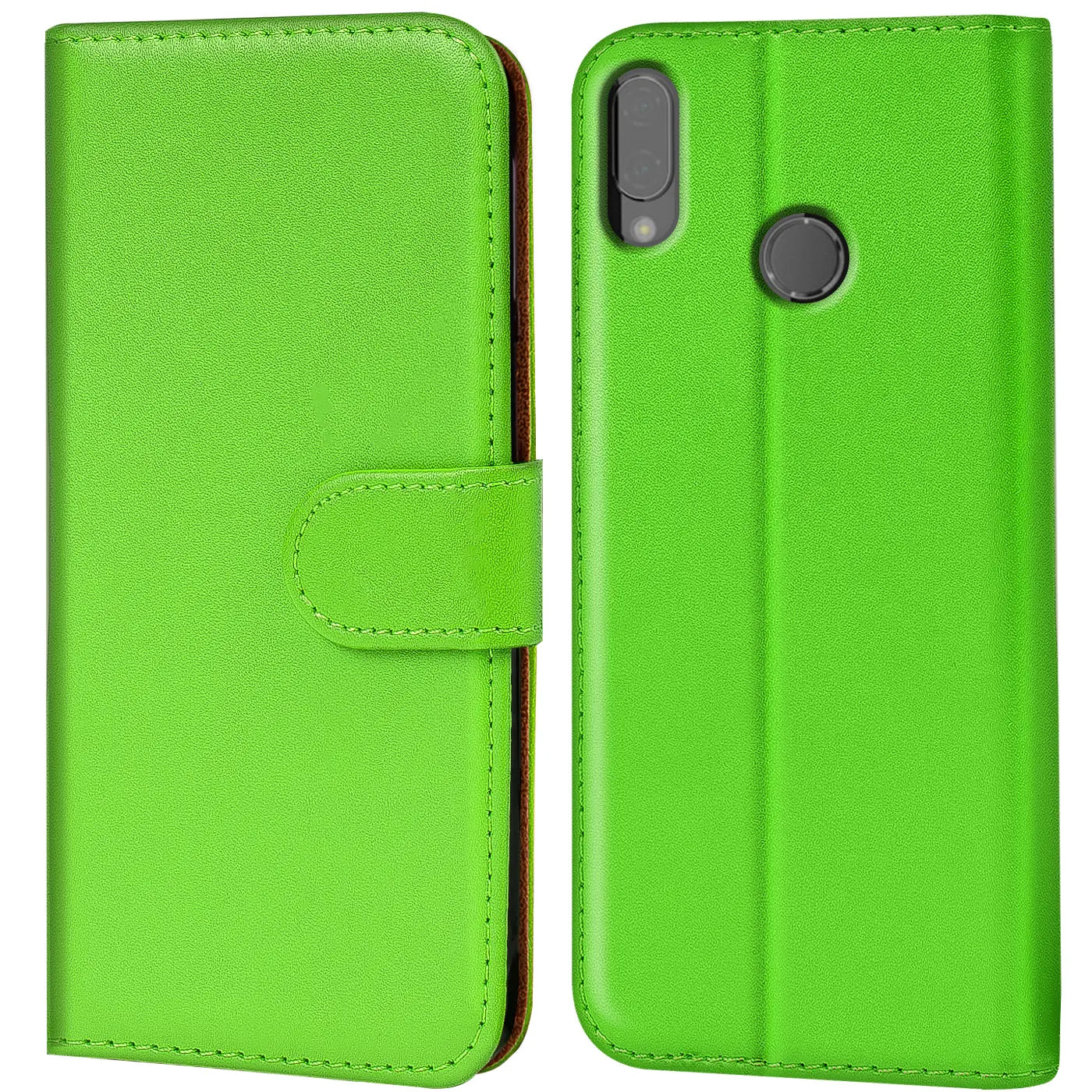Grüne Kunstleder-Klapphülle, Vorder- und Rückansicht, für Huawei P20 Lite.
