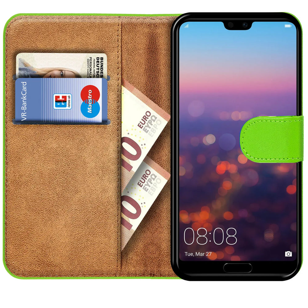 Huawei P20 Lite Klapphülle in Grün mit Kartenfächern und Schutz
