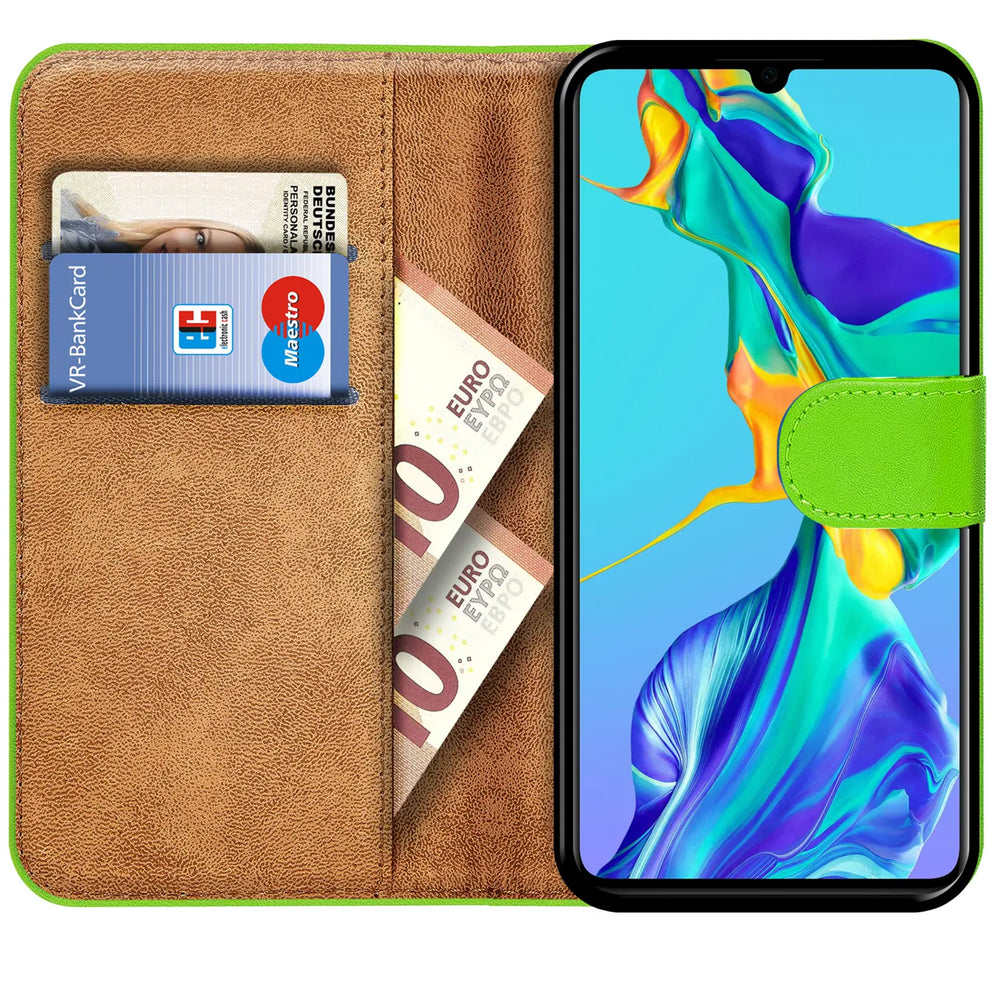 Huawei P30 Klapphülle in Grün mit Kartenfächern und Schutz