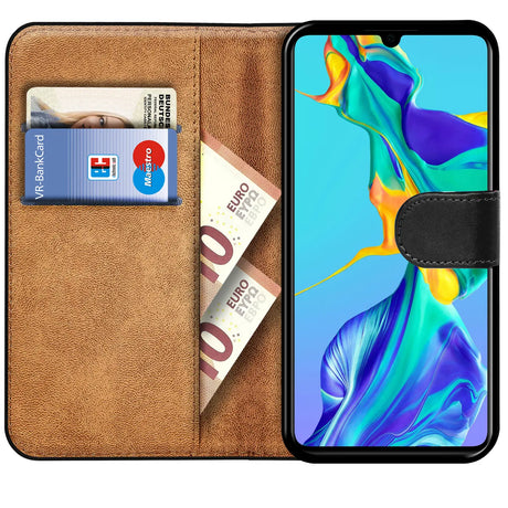 Huawei P30 Lite Klapphülle in Schwarz mit Kartenfächern und Schutz