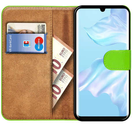 Huawei P30 Pro Klapphülle in Grün mit Kartenfächern und Schutz