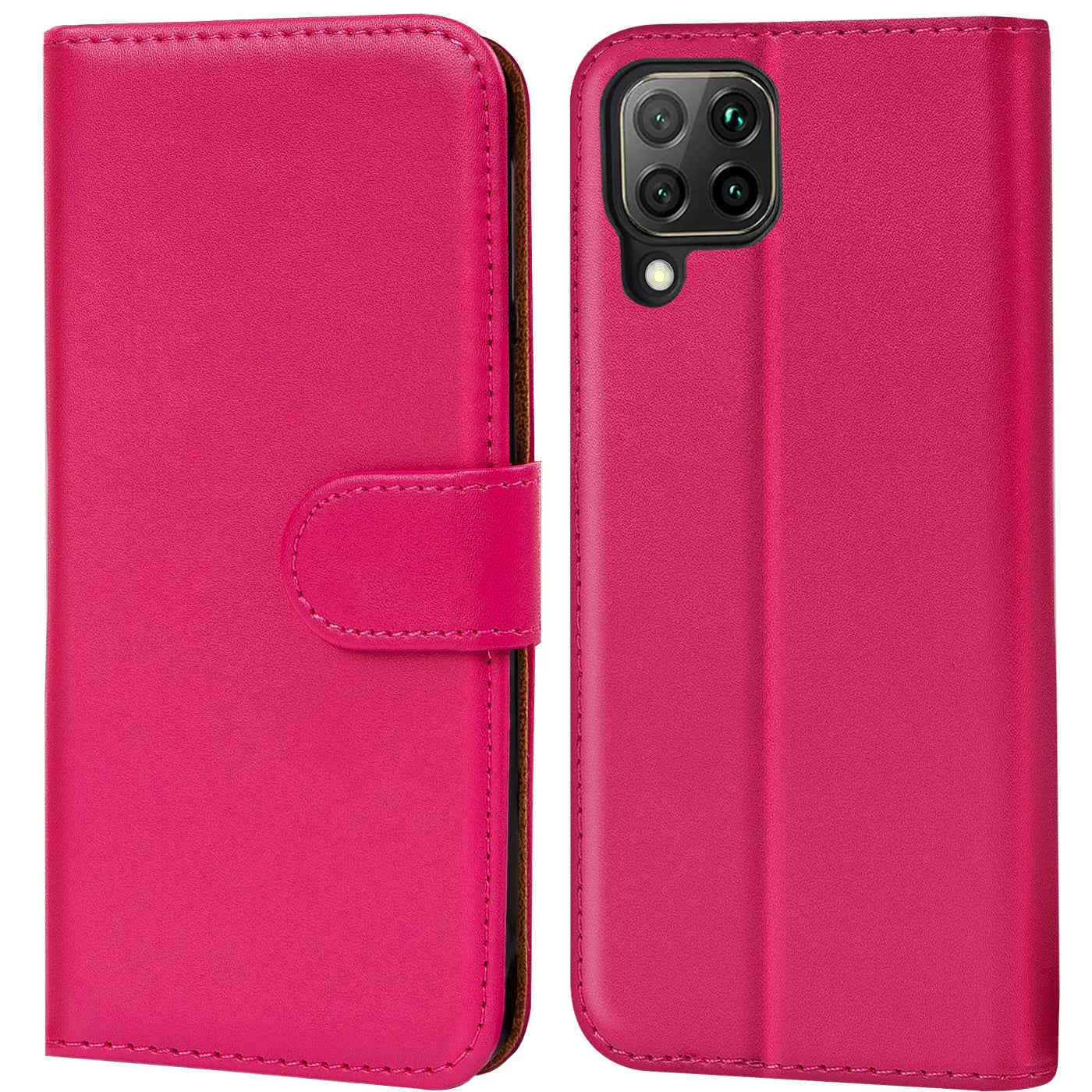 Pink Kunstleder-Klapphülle mit Kartenfächern, Vorder- und Rückseite eines Huawei P40 Lite.