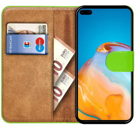 Huawei P40 Pro Klapphülle in Grün mit Kartenfächern und Schutz