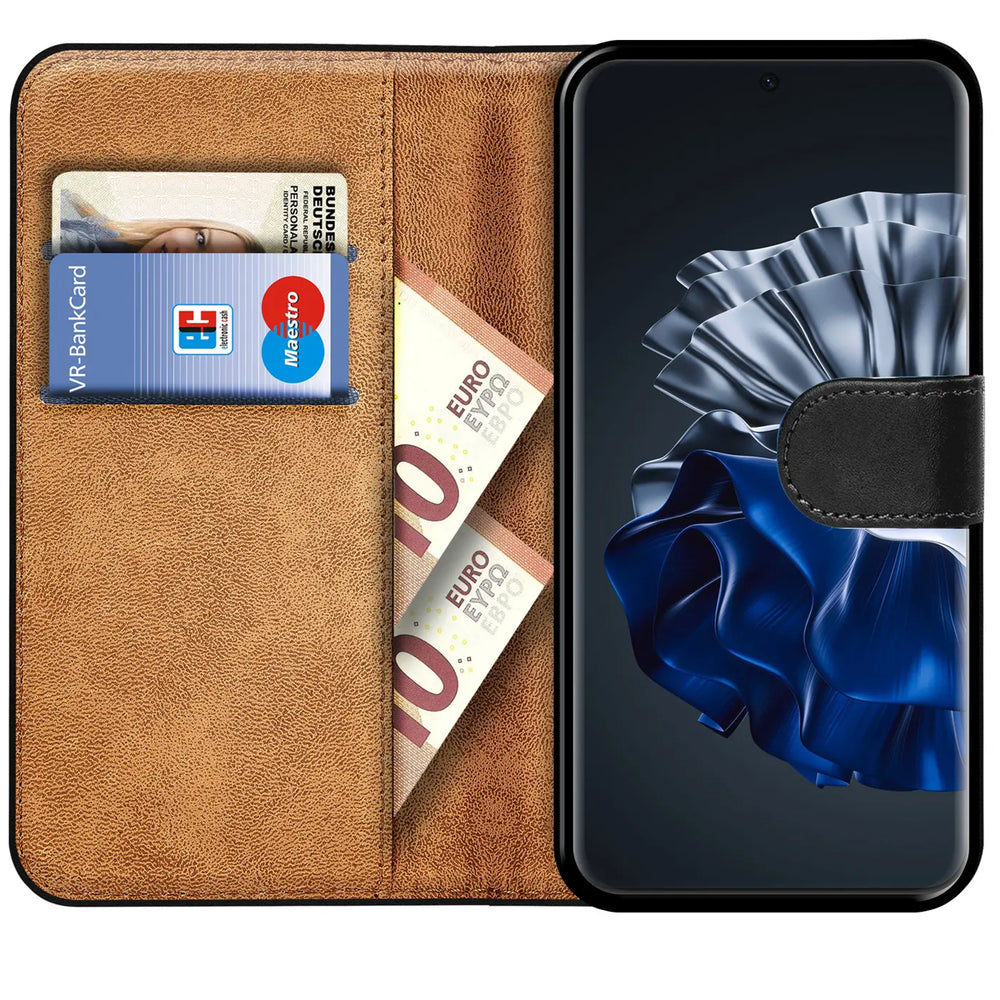 Huawei P60 Pro Klapphülle in Schwarz mit Kartenfächern und Schutz