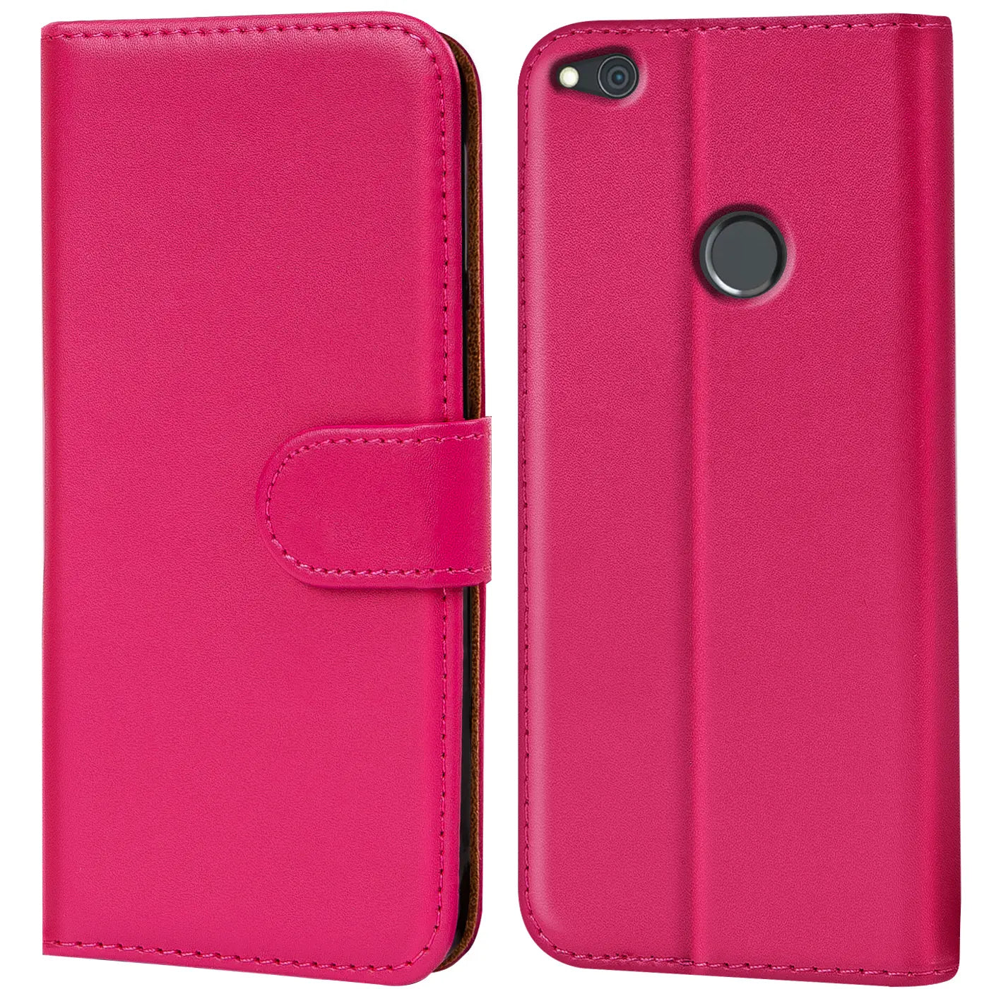 Pink Kunstleder Klapphülle mit Kartenfächern, Huawei P8 Lite 2017, Vorder- und Rückansicht