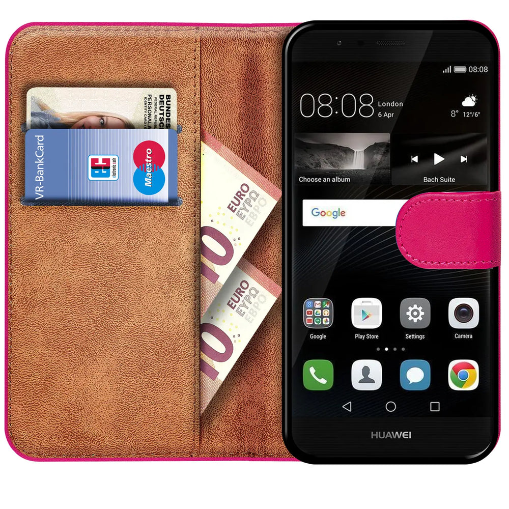 Huawei P8 Lite 2017 Klapphülle in Pink mit Kartenfächern und Schutz