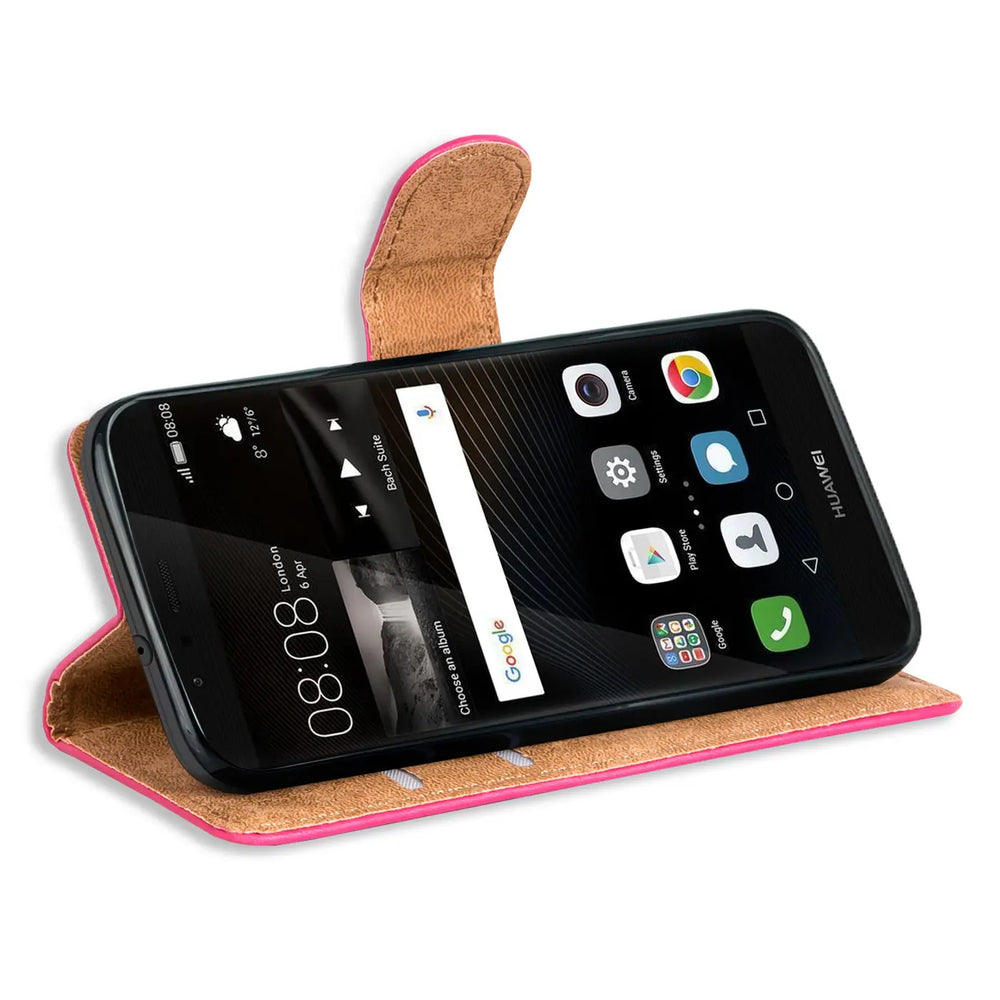 Huawei P8 Lite 2017 Klapphülle in Pink mit Kartenfächern und Schutz