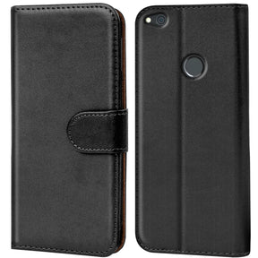 Huawei P8 Lite 2017 Klapphülle in Schwarz mit Kartenfächern und Schutz