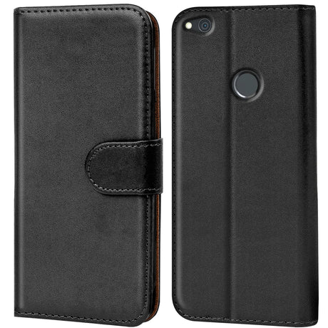 Huawei P8 Lite 2017 Klapphülle in Schwarz mit Kartenfächern und Schutz